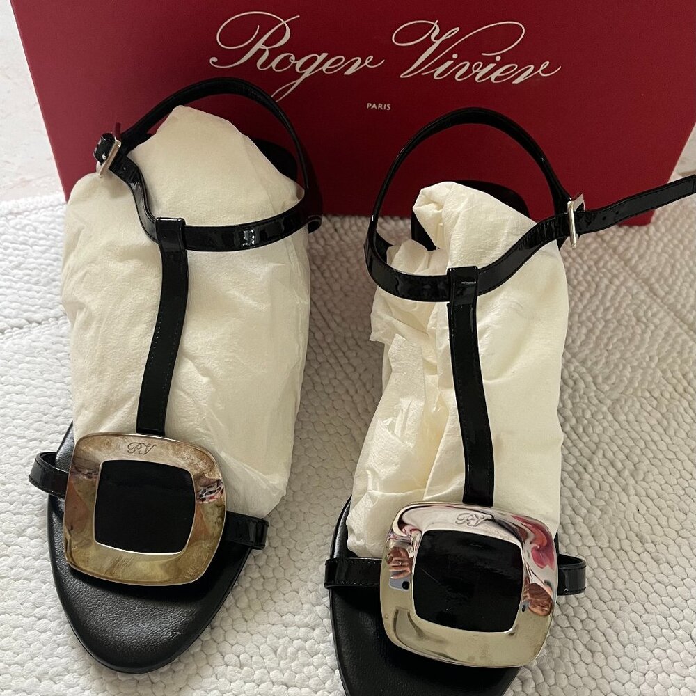 NEW- Roger Vivier black with silver buckle sandal,